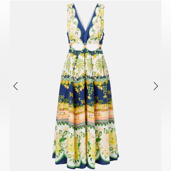 Farm Rio Amazon Garden Cream Cut Out Midi Dress size XS Extra Small